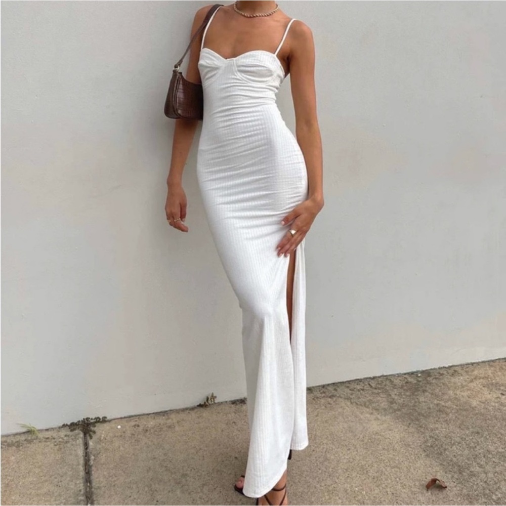 Princess Polly White Ribbed Dress w